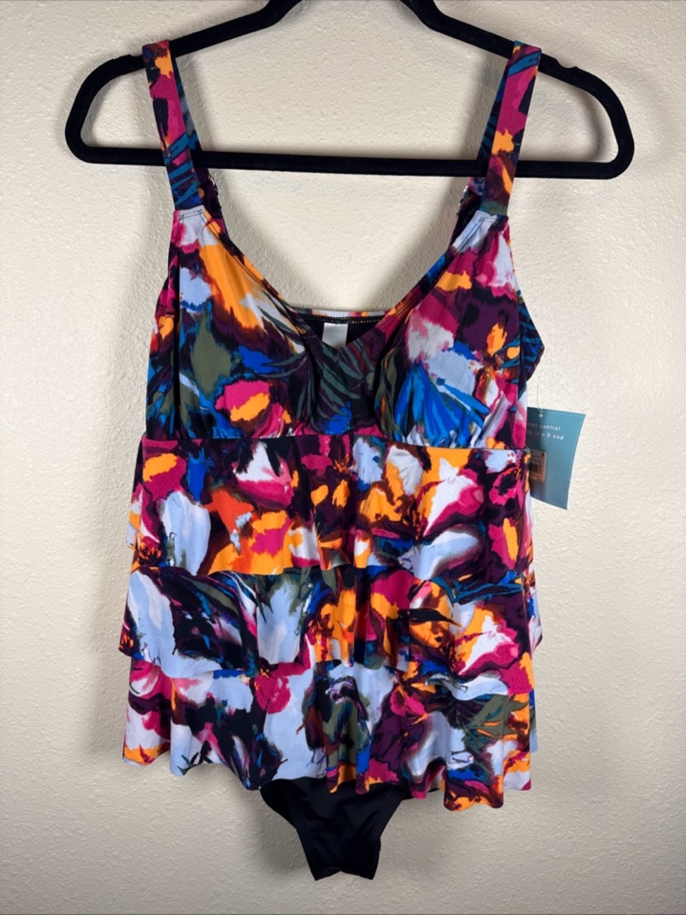 Bal Harbour Women’s Tiered Ruffle One Piece Swimsuit 14 Tummy Control Colorful